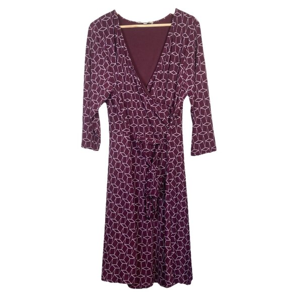 41 Hawthorn Dress Size 2X Burgundy A-Line Midi 3/4 Sleeve Stretch Tie Waist Date - Picture 1 of 10